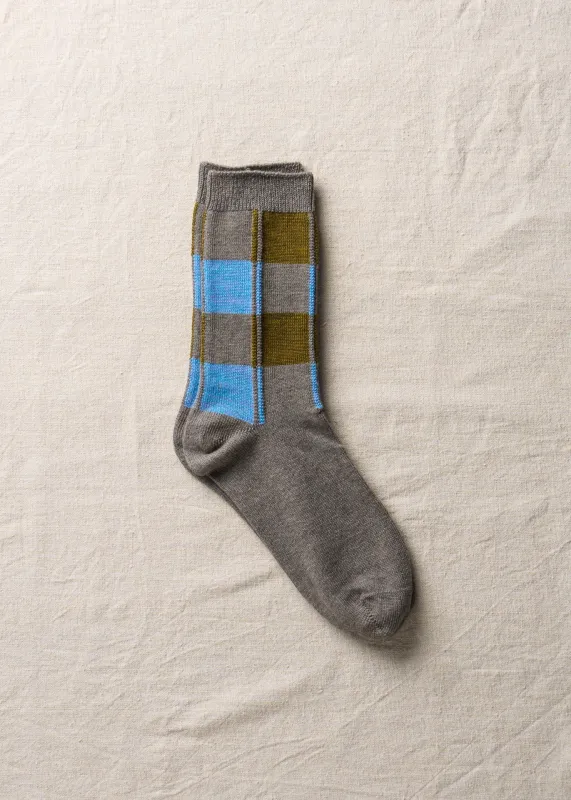 Organic Cotton Wool Yak Block Pattern Socks｜4-4009｜Dark Grey made by yahae