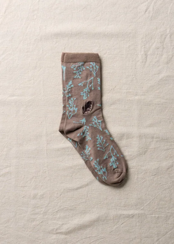 Organic Cotton Rose Hip Pattern Socks｜4-4001｜Khaki made by yahae