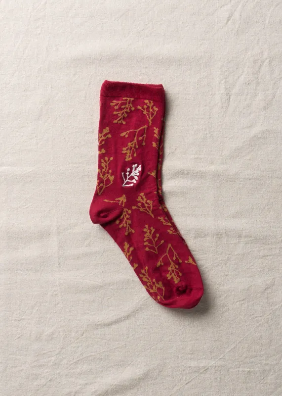 Organic Cotton Rose Hip Pattern Socks｜4-4001｜Rose Red made by yahae