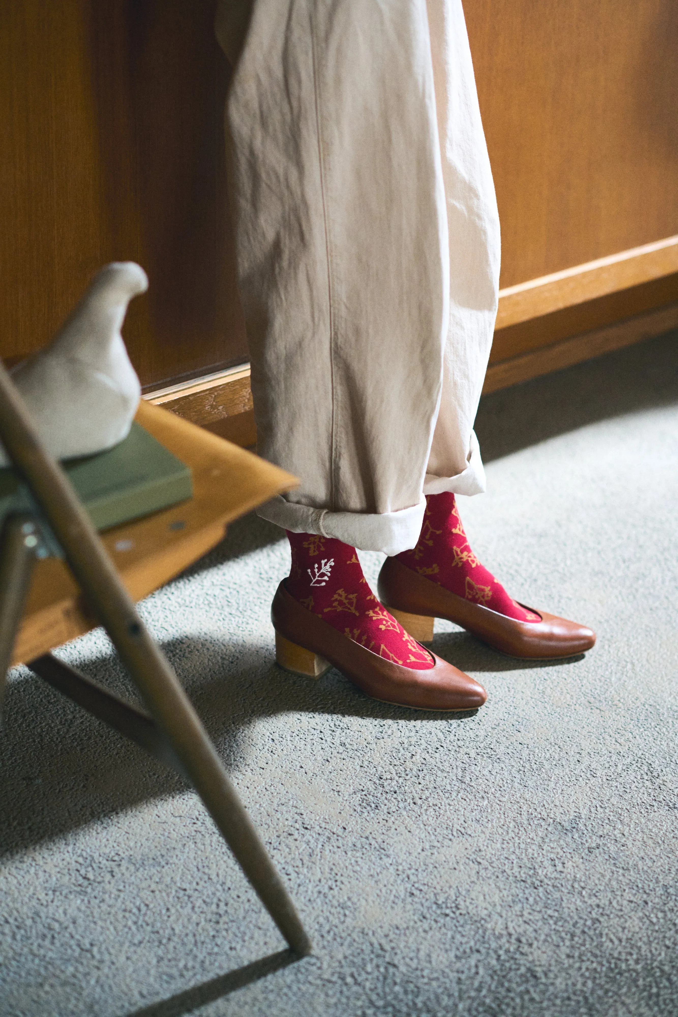 Organic Cotton Rose Hip Pattern Socks|4-4001|Rose Red sold by yahae product image thumbnail 2