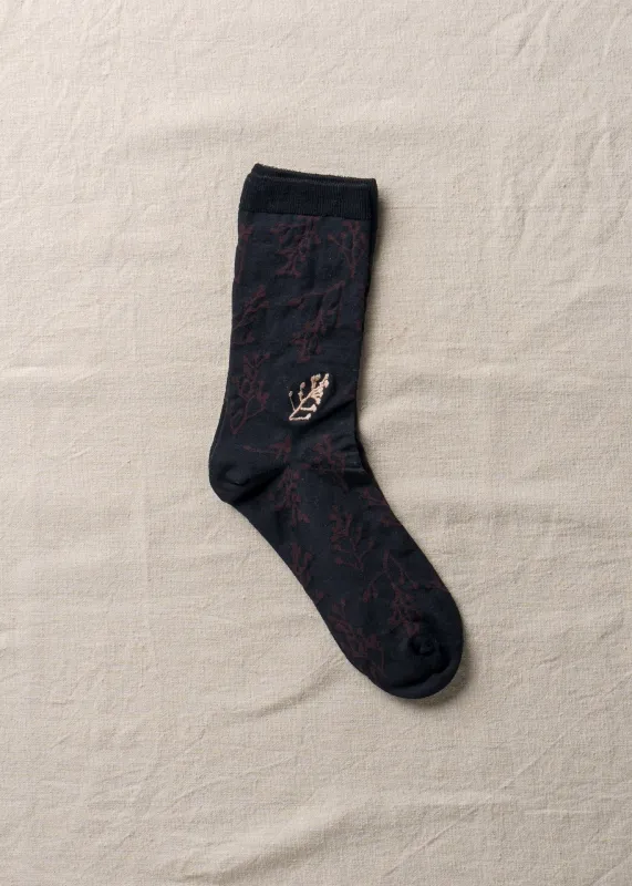 Organic Cotton Rose Hip Pattern Socks｜4-4001｜Black made by yahae