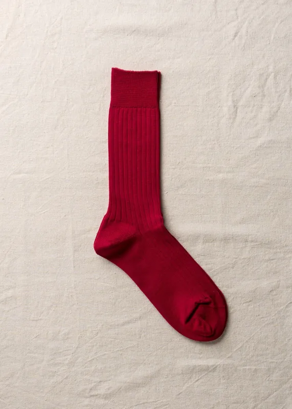 Organic Cotton Ribbed Socks｜4-1002｜Rose Red made by yahae