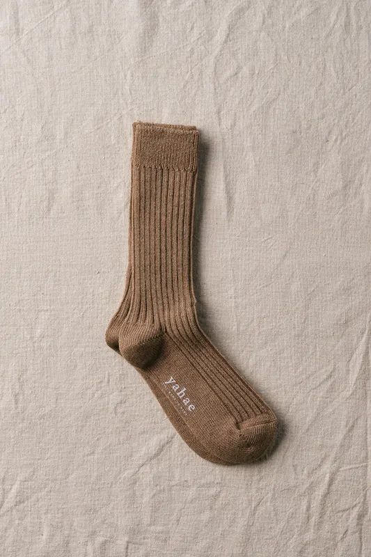 Organic Cotton Blended Yak Ribbed Socks|7-6001 | Brown made by yahae