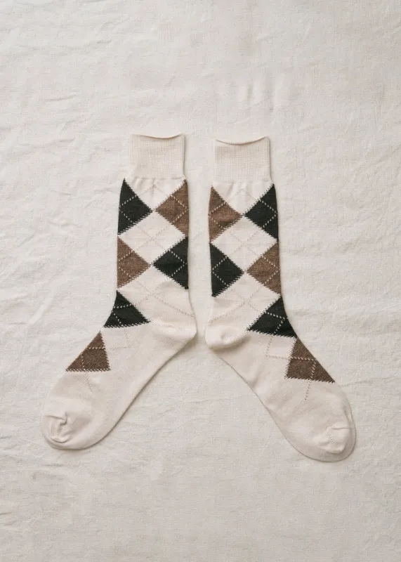 Organic Cotton Alpaca Yak Argyle Socks | 7-5016 | White made by yahae