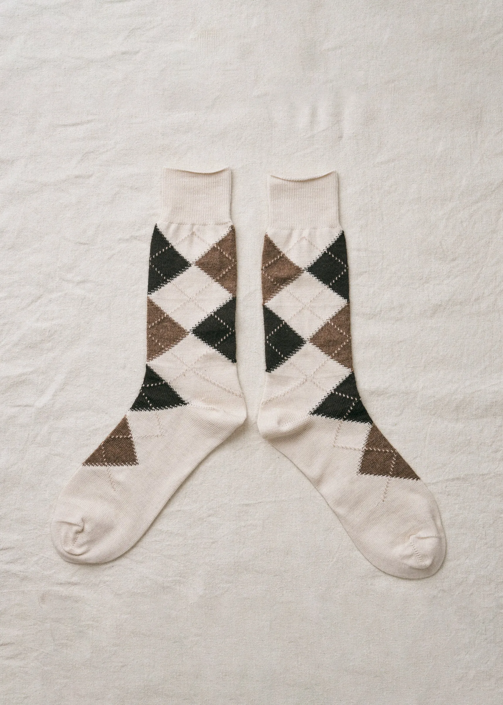 Organic Cotton Alpaca Yak Argyle Socks | 7-5016 | White sold by yahae