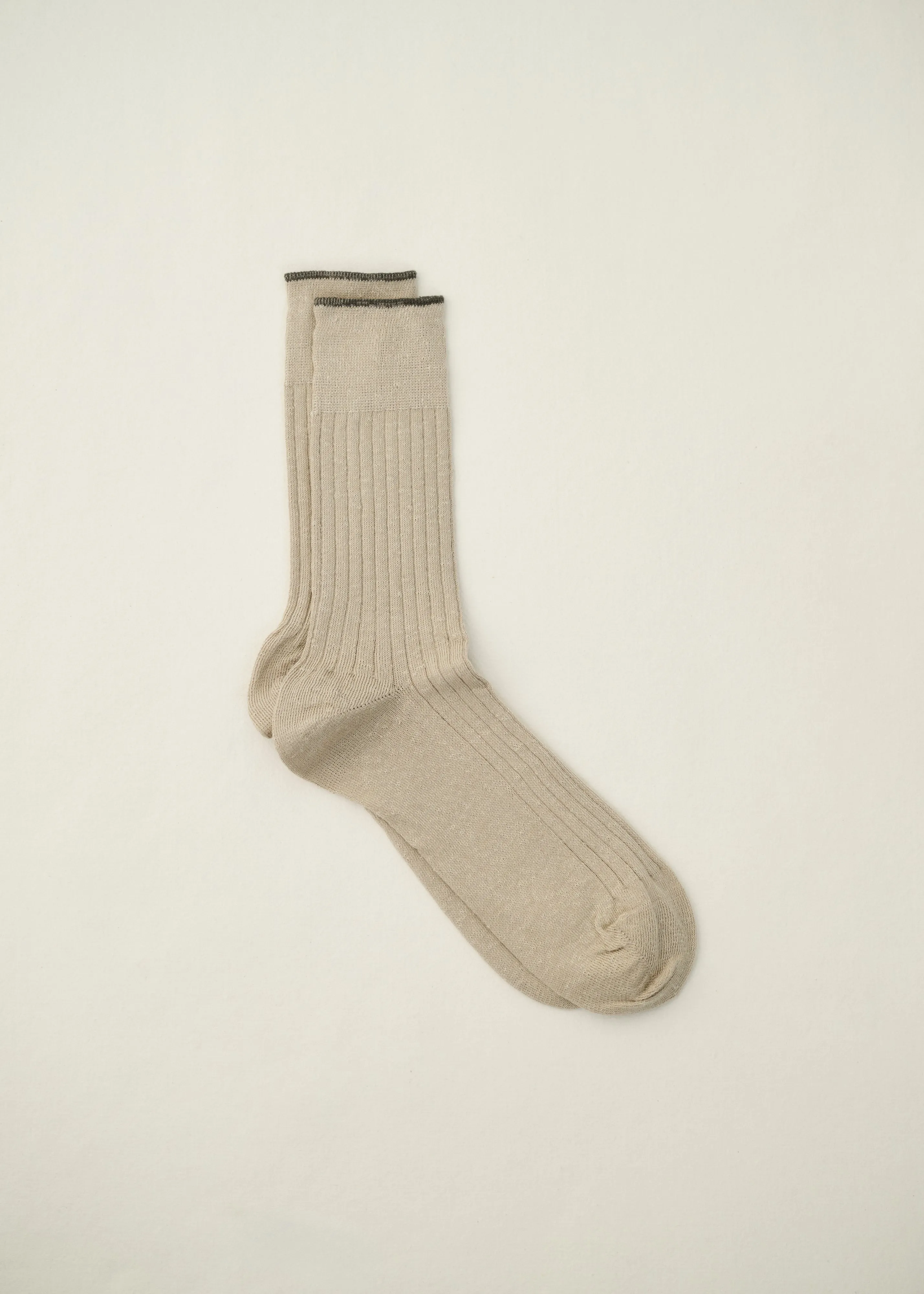 Linen Ribbed Socks | 4-2010 | Khaki sold by yahae product image thumbnail 3