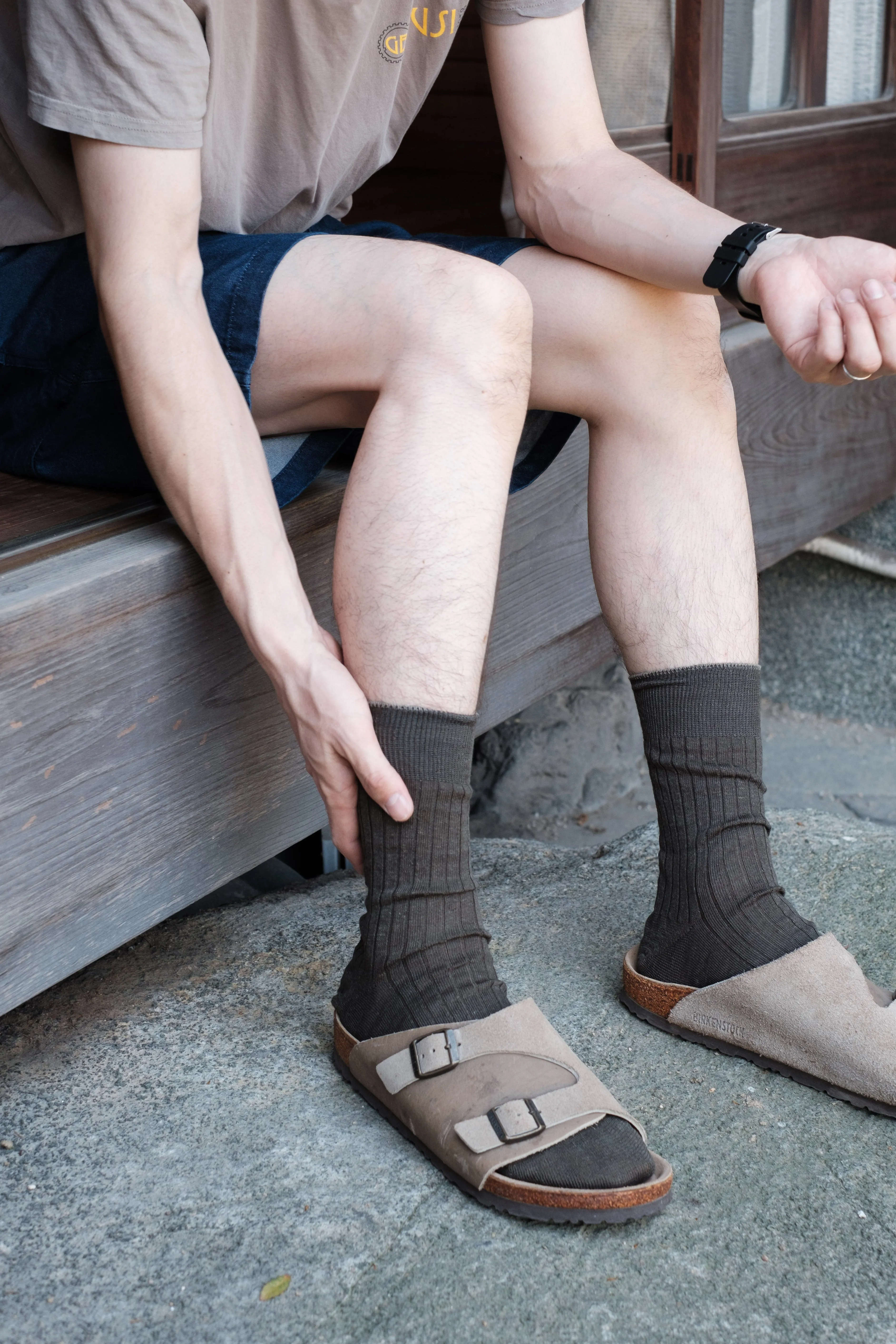 Linen Ribbed Socks | 4-2010 | Khaki sold by yahae product image thumbnail 2