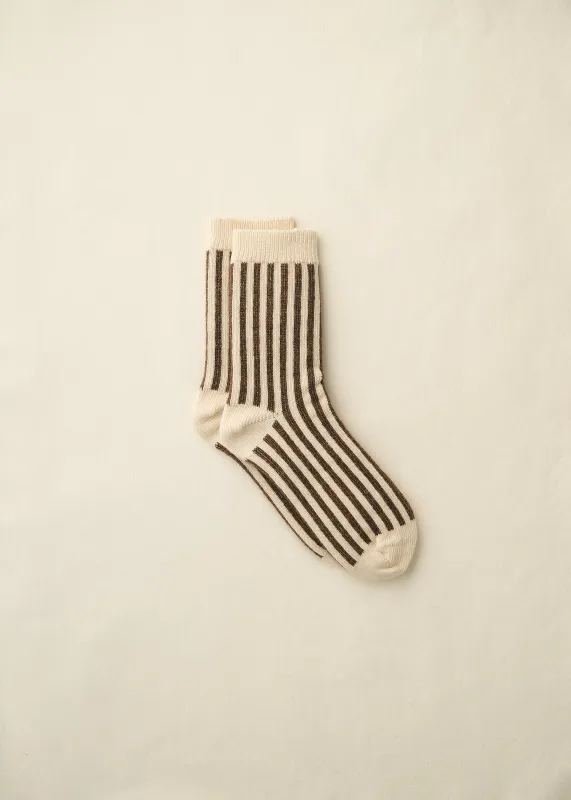 Organic Cotton Mohair Stripes Socks | 4-4031 | D.Brown made by yahae