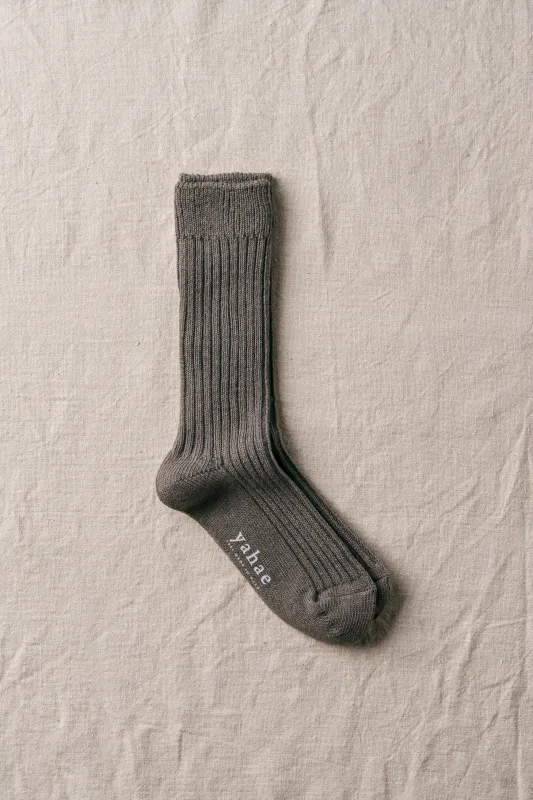 Organic Cotton Blended Yak Ribbed Socks｜7-6001 | Dark Grey made by yahae