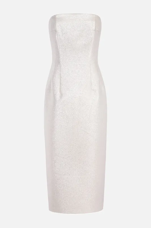 Leila Dress in Champagne Metallic Cloque made by Emilia Wickstead