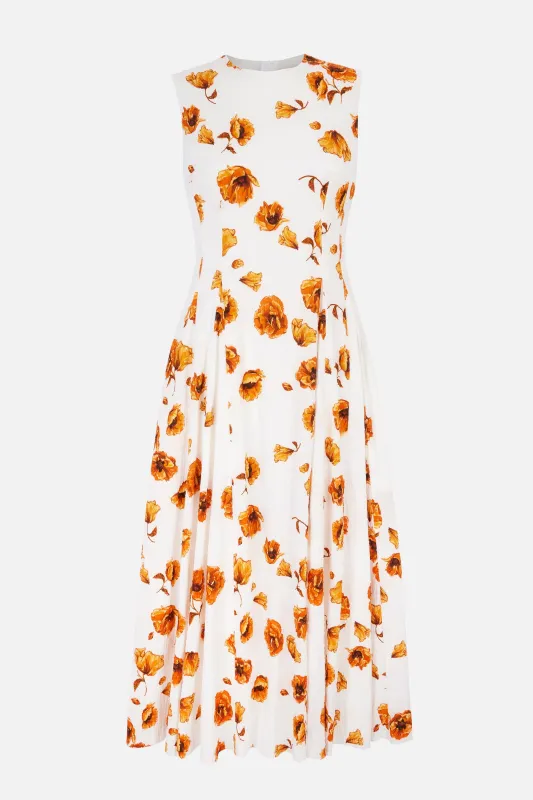 Chelsea Dress In Orange Poppies Bibione Cotton made by Emilia Wickstead