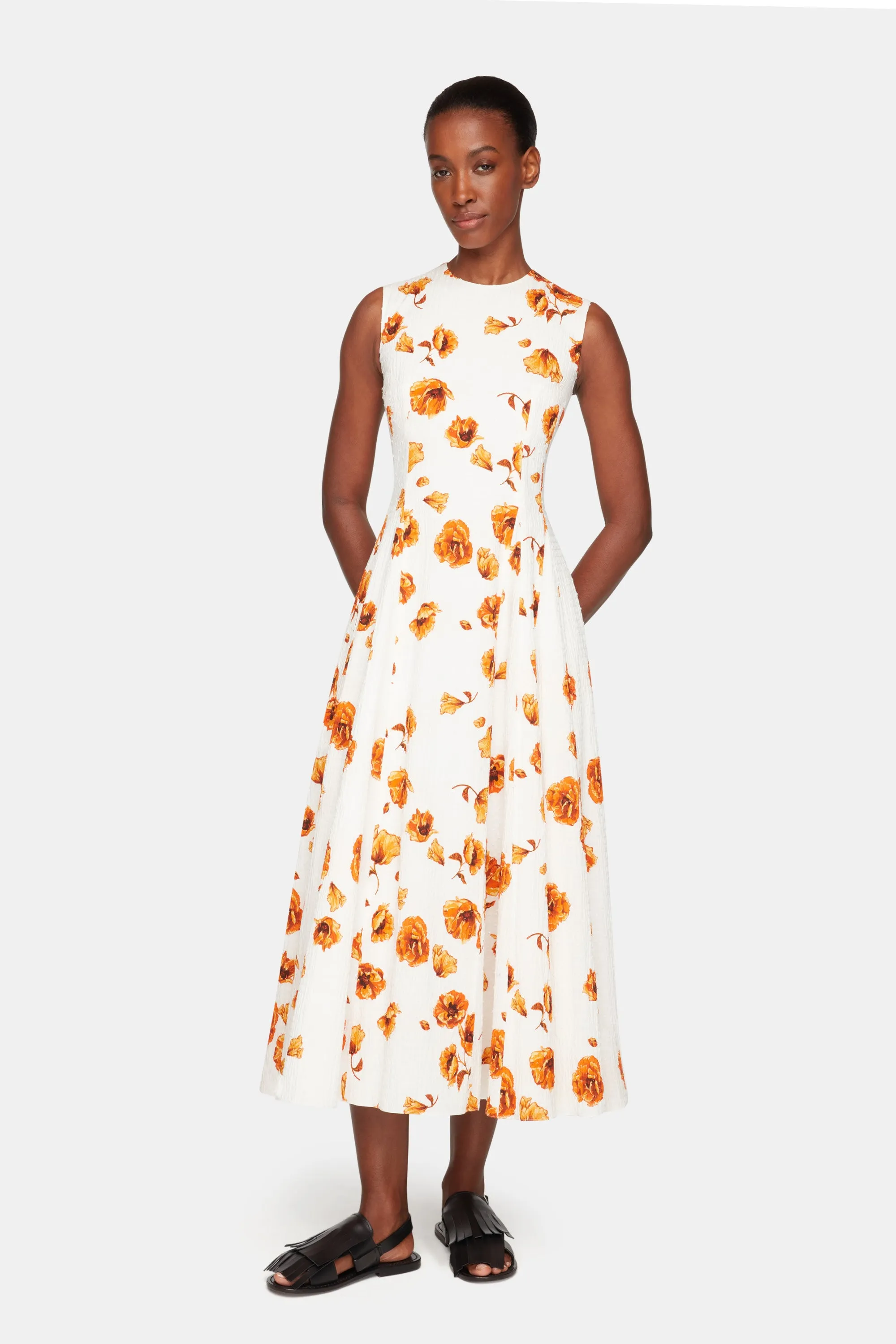 Chelsea Dress In Orange Poppies Bibione Cotton sold by Emilia Wickstead product image thumbnail 3