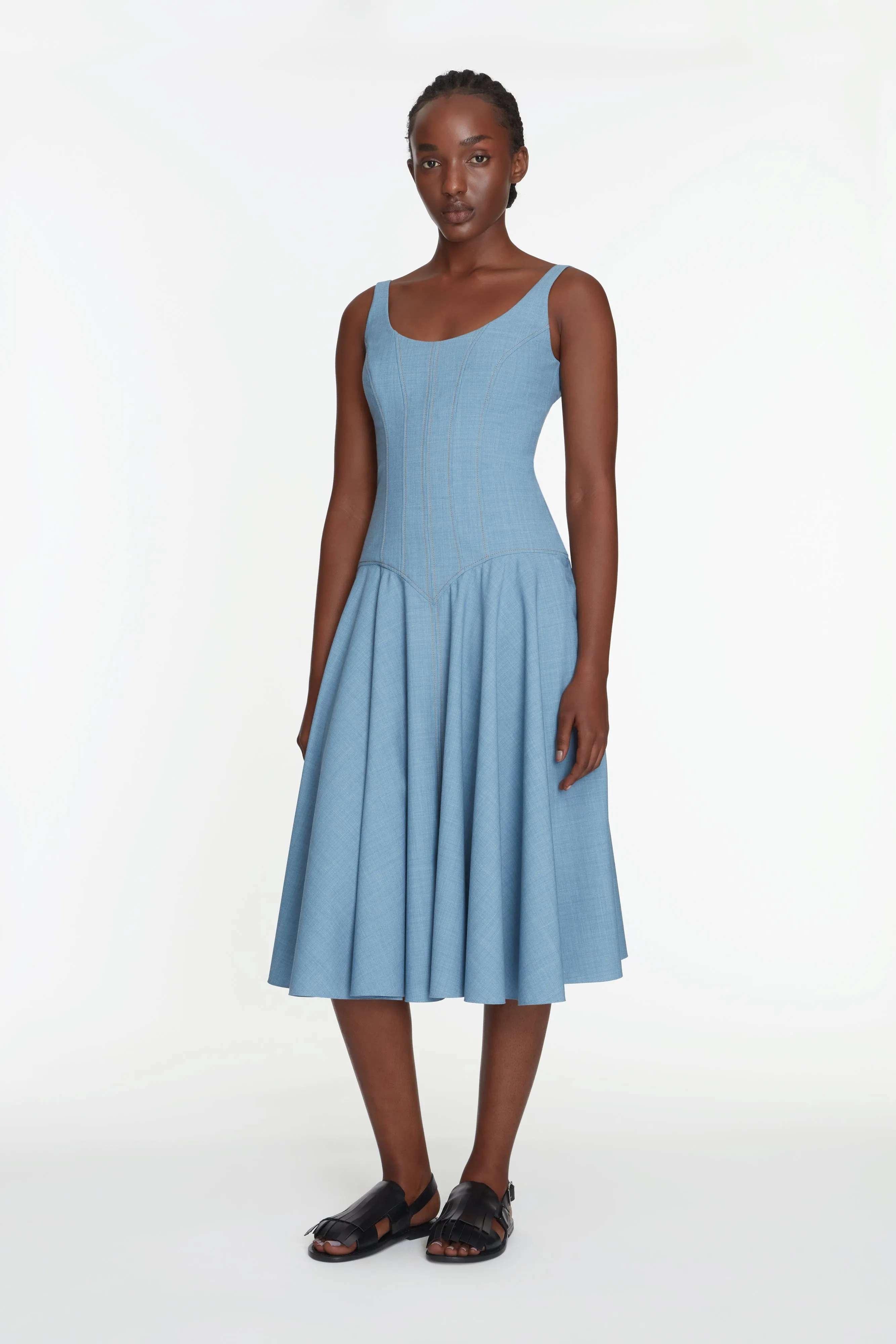 Harmoni Dress In Blue Melange Summer Wool sold by Emilia Wickstead product image thumbnail 2