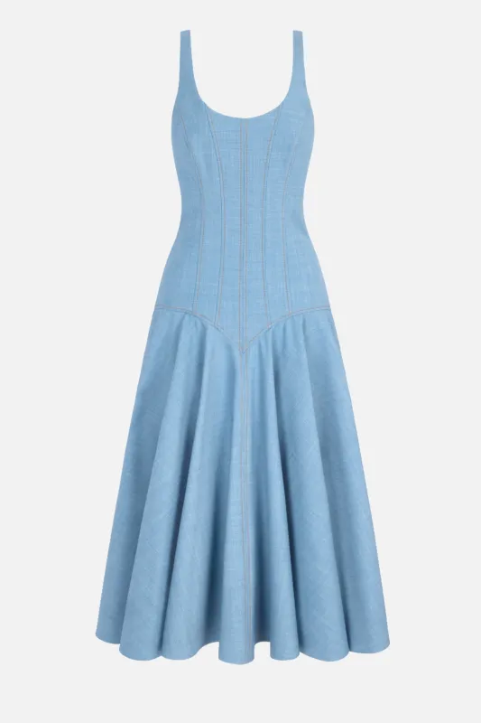 Harmoni Dress In Blue Melange Summer Wool made by Emilia Wickstead