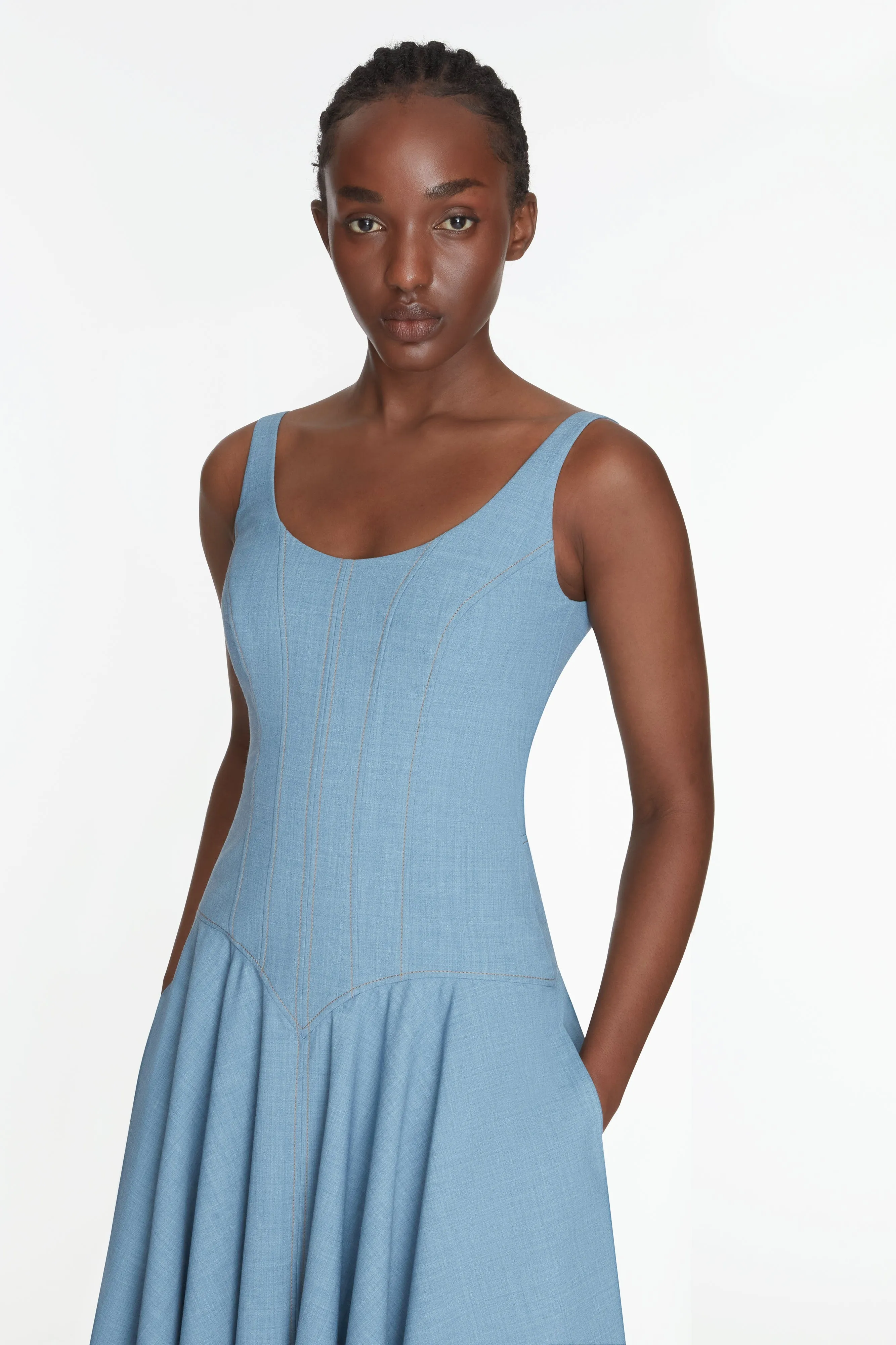 Harmoni Dress In Blue Melange Summer Wool sold by Emilia Wickstead product image thumbnail 3