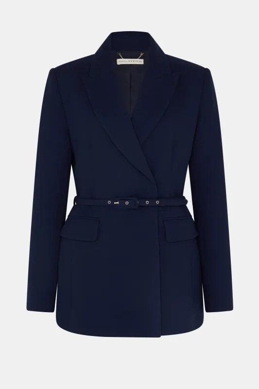Danya Jacket in Navy Single Wool Crepe made by Emilia Wickstead