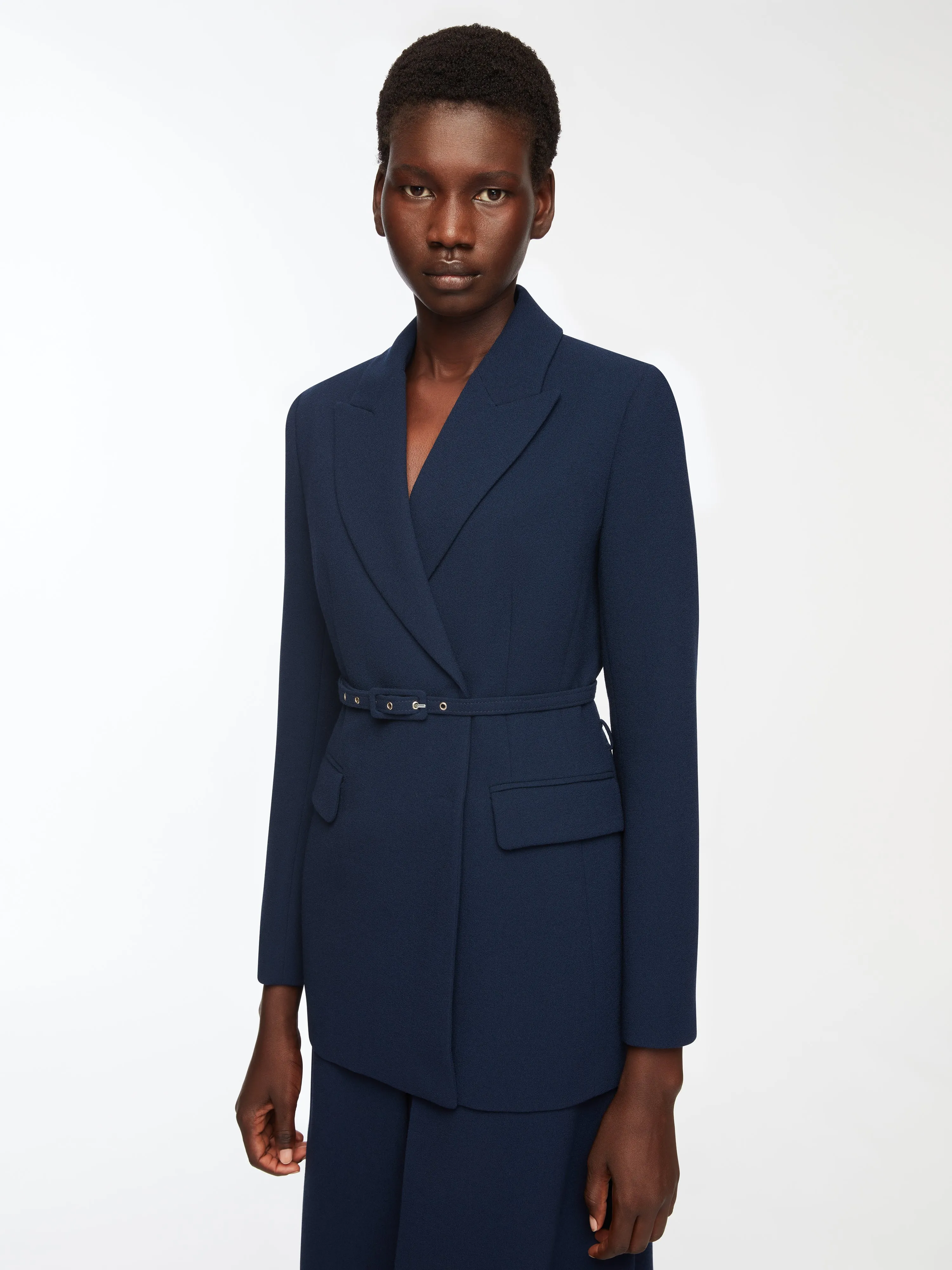 Danya Jacket in Navy Single Wool Crepe sold by Emilia Wickstead product image thumbnail 3