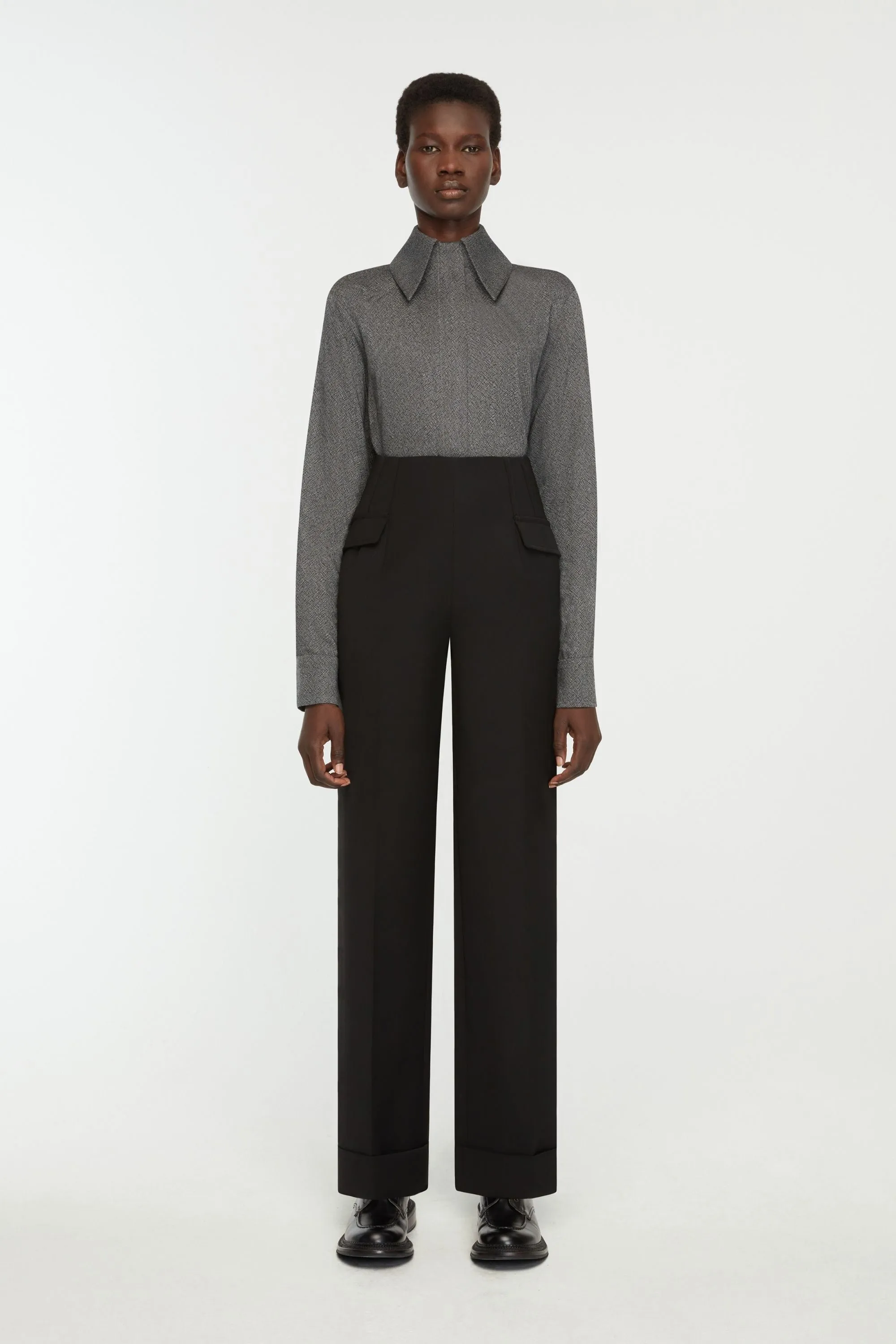 Brissa Trousers in Black Birdseye Suiting sold by Emilia Wickstead product image thumbnail 2