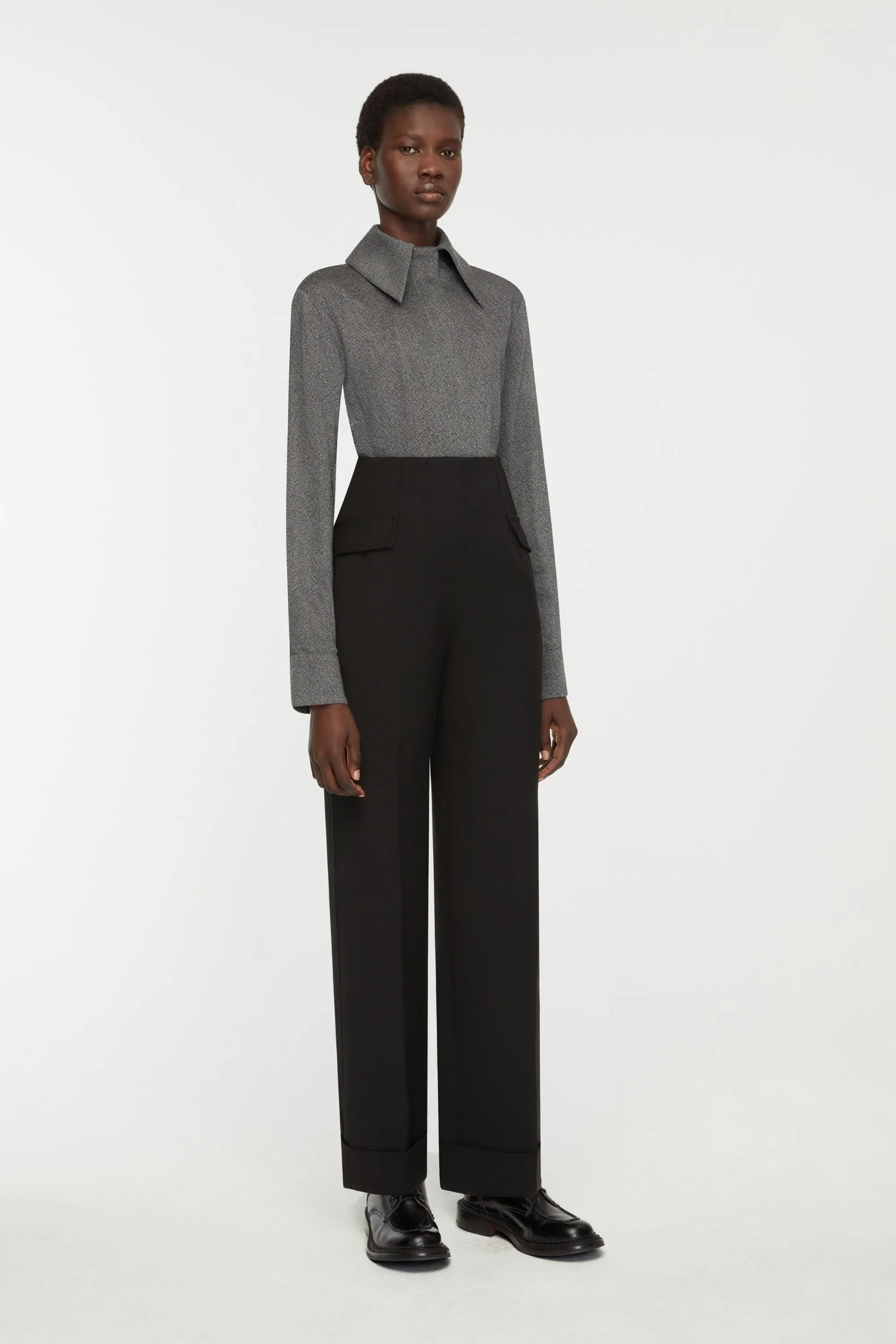 Brissa Trousers in Black Birdseye Suiting sold by Emilia Wickstead product image thumbnail 3
