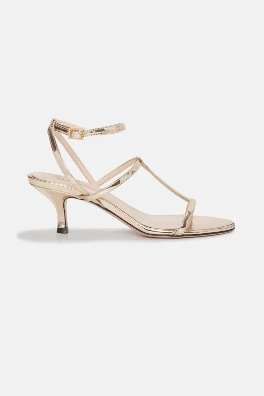 Novie Kitten Heel In Gold Metallic Patent made by Emilia Wickstead