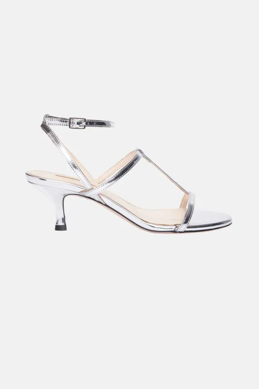 Novie Kitten Heel In Silver Metallic Patent made by Emilia Wickstead