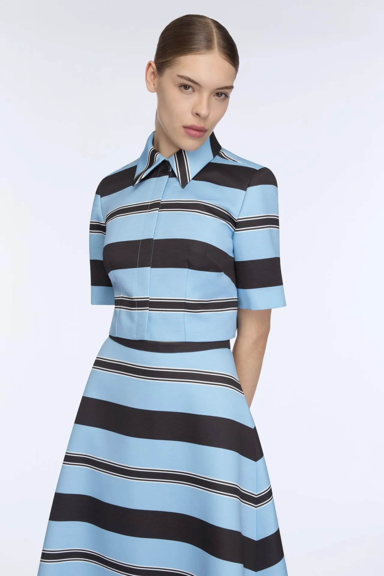 Natalie Top in Blue & Black Striped Taffeta Faille sold by Emilia Wickstead product image thumbnail 4