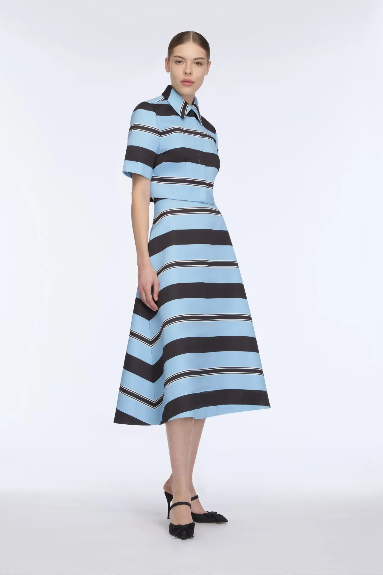 Natalie Top in Blue & Black Striped Taffeta Faille sold by Emilia Wickstead product image thumbnail 3