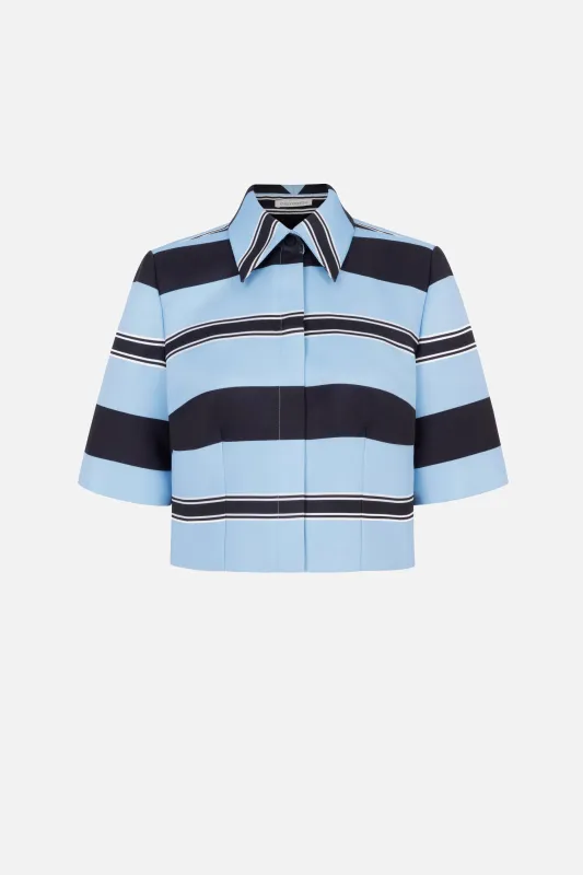 Natalie Top in Blue & Black Striped Taffeta Faille made by Emilia Wickstead