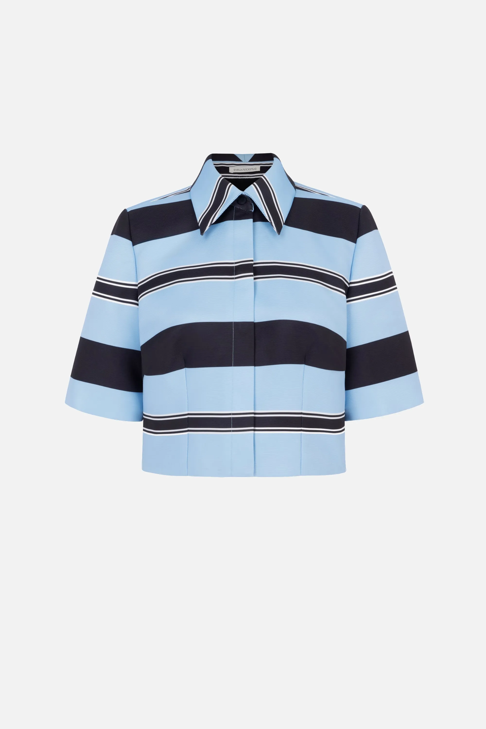 Natalie Top in Blue & Black Striped Taffeta Faille sold by Emilia Wickstead