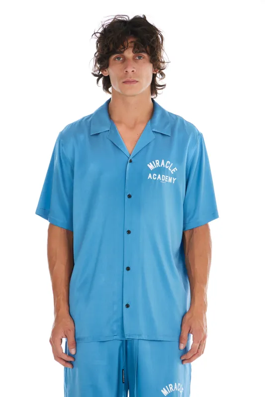 Miracle Academy S/S Silk Shirt in Ocean Blue made by Nahmias