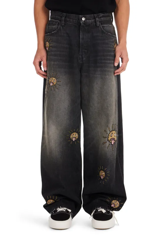 Beaded Sun Wide Jeans made by Nahmias