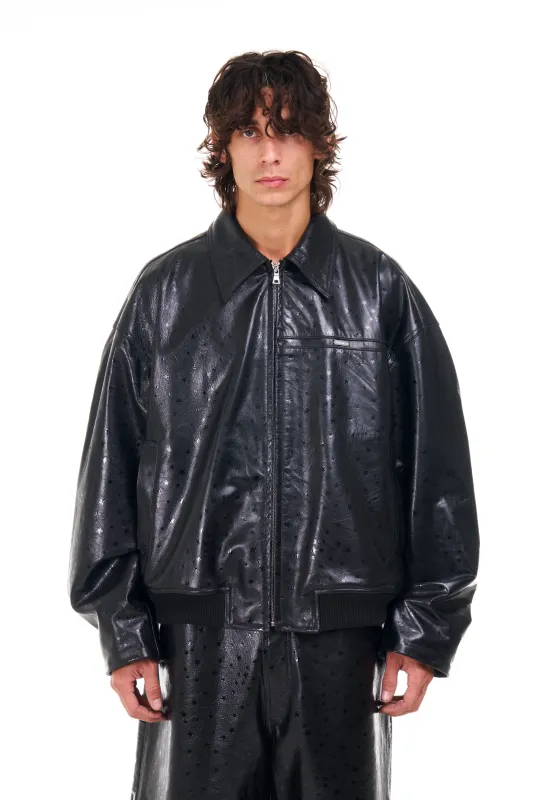 Leather Star Oversized Bomber in Black made by Nahmias