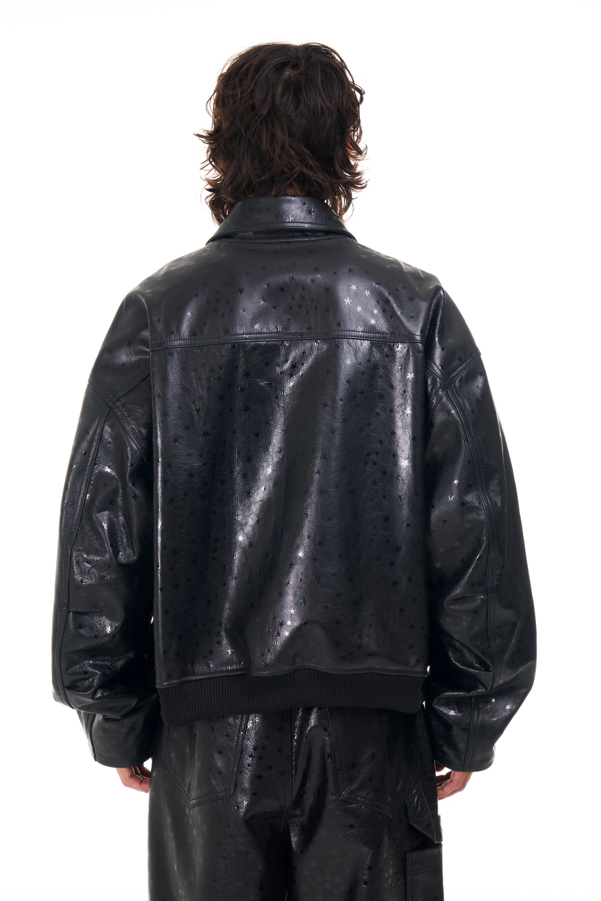 Leather Star Oversized Bomber in Black sold by Nahmias product image thumbnail 4