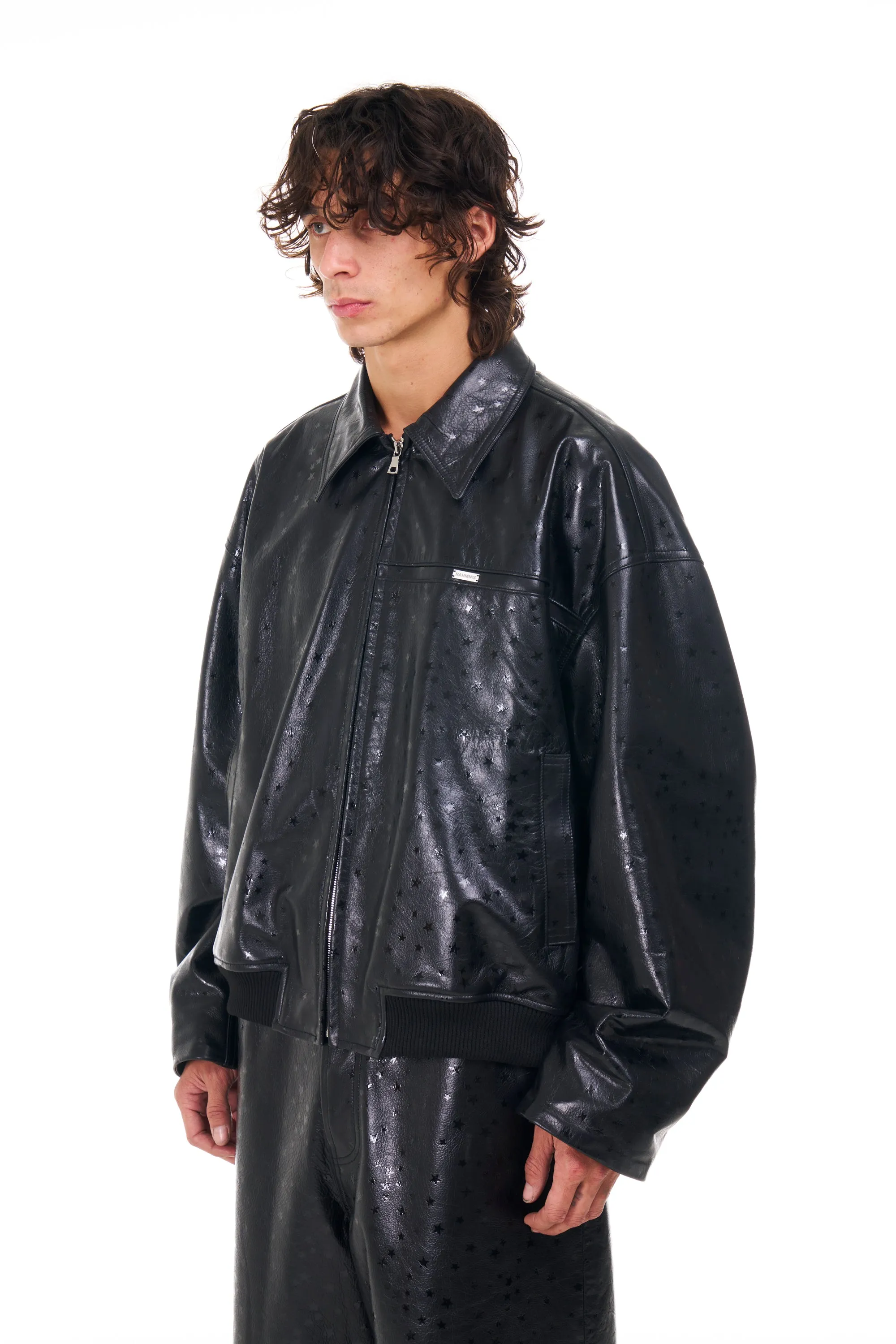 Leather Star Oversized Bomber in Black sold by Nahmias product image thumbnail 3