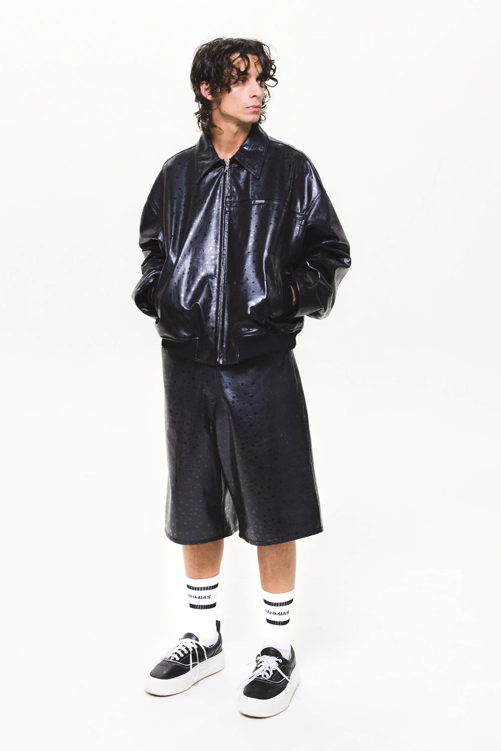 Leather Star Oversized Bomber in Black sold by Nahmias product image thumbnail 5
