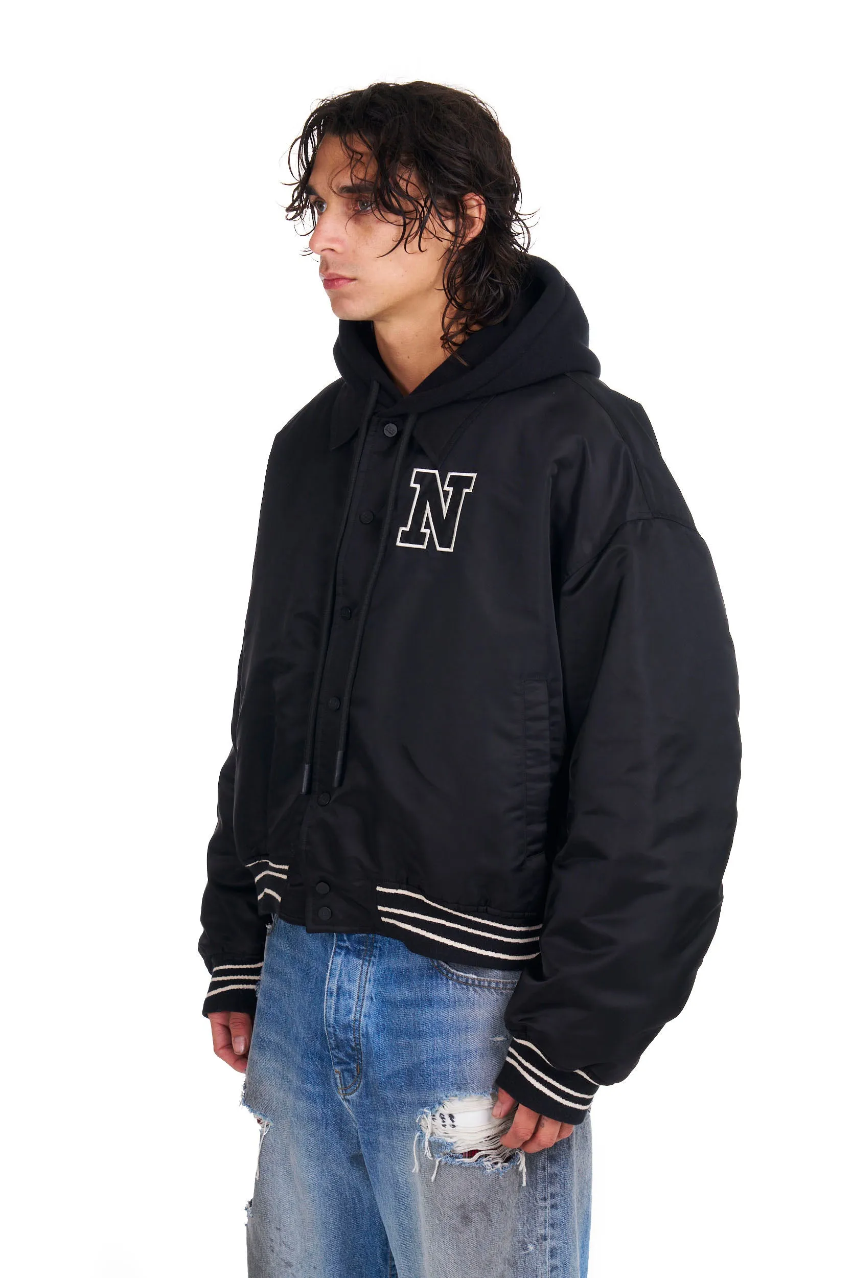 Nylon Hooded Bomber in Black sold by Nahmias product image thumbnail 2