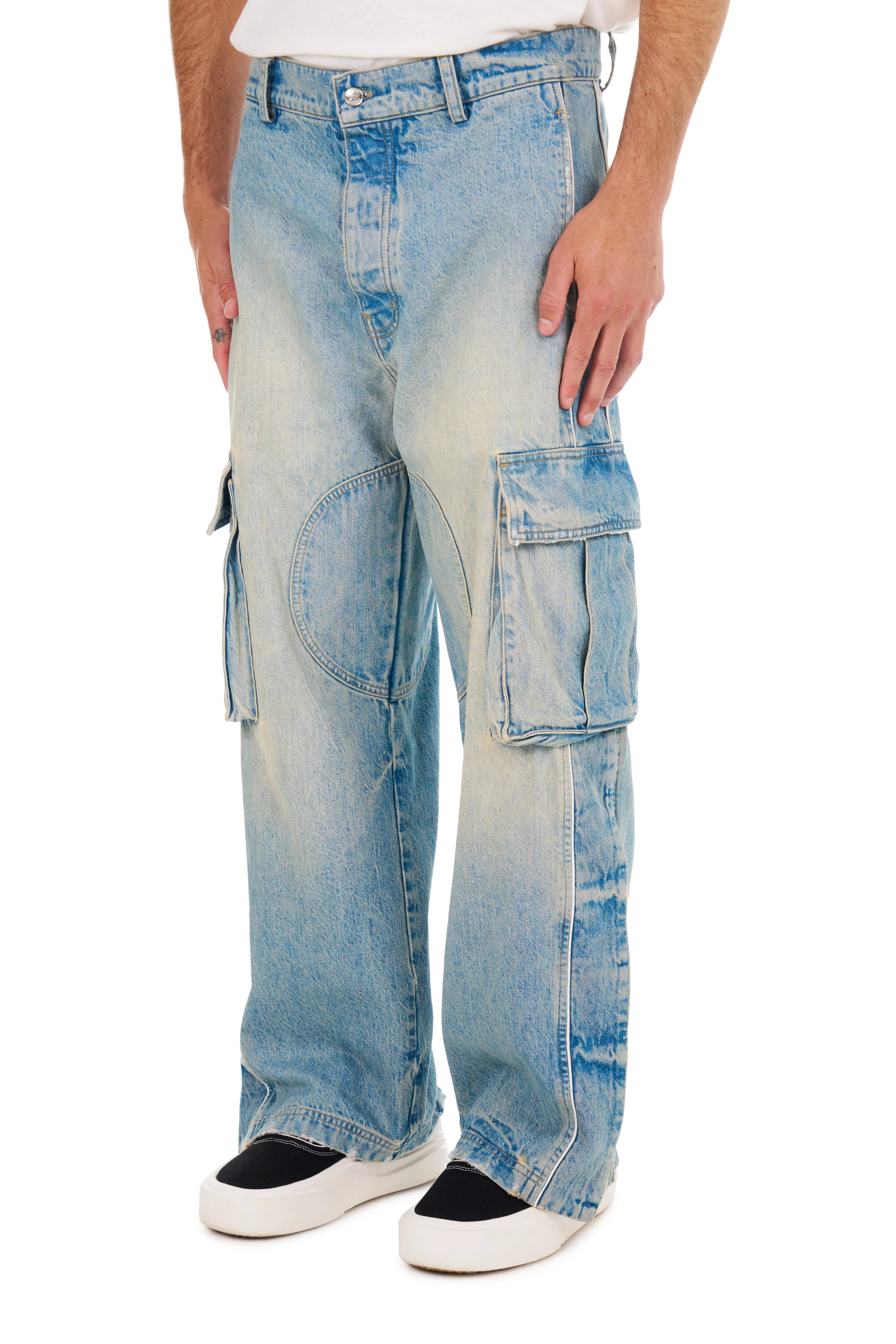 Denim Track Logo Cargos in Light Wash sold by Nahmias product image thumbnail 2