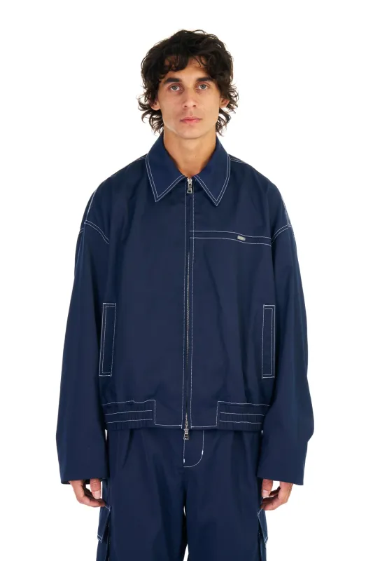Tech Twill Coach Jacket in Navy made by Nahmias