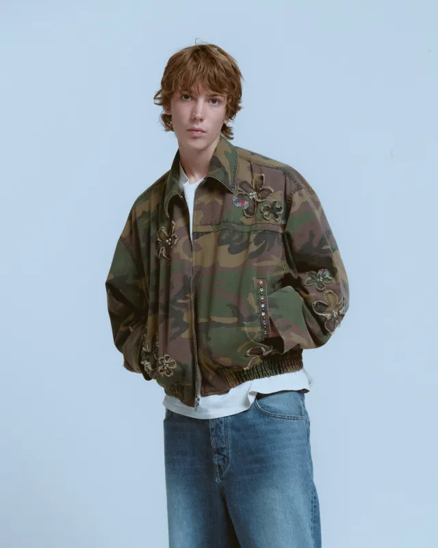 FLORAL PATCH CRYSTAL CAMO BOMBER made by Nahmias