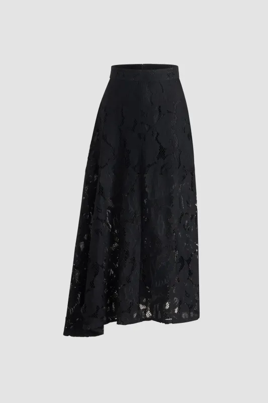 Asymmetric midi skirt in organic cotton blend lace made by Patou