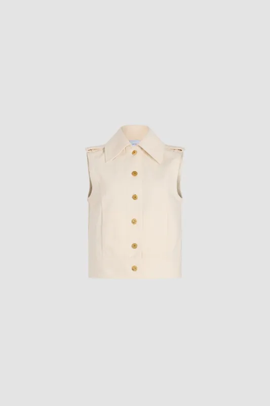 Sleeveless jacket in cotton denim made by Patou