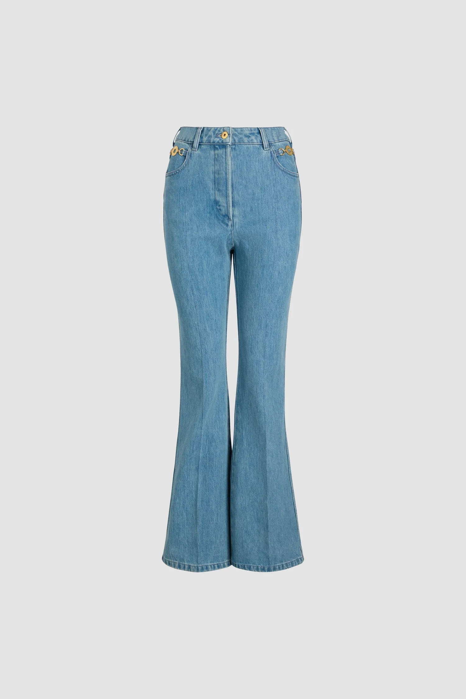 Flared trousers in organic cotton denim sold by Patou