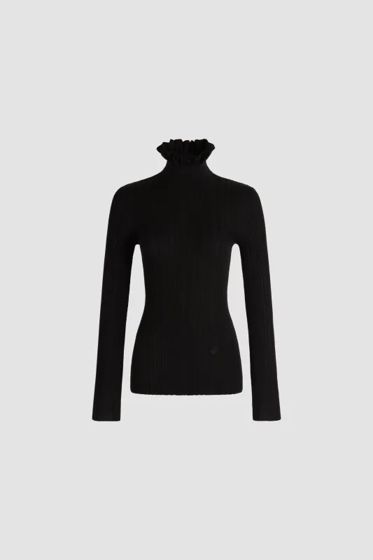 Frilled high-neck sweater in merino wool made by Patou