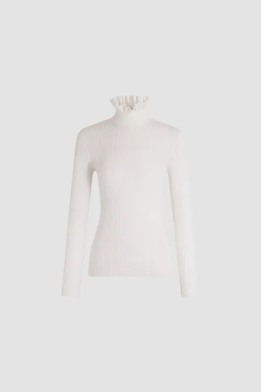 Frilled high-neck sweater in merino wool made by Patou