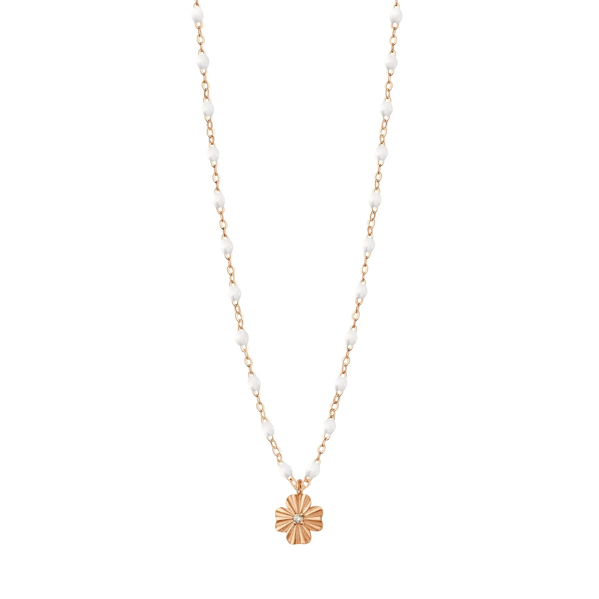 Clover Lumière White Diamond Necklace, Rose Gold, 16.5" sold by Gigi Clozeau