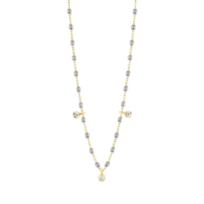 Gigi Supreme Classic 3 Diamond Necklace, Silver, Yellow Gold, 17.7" made by Gigi Clozeau