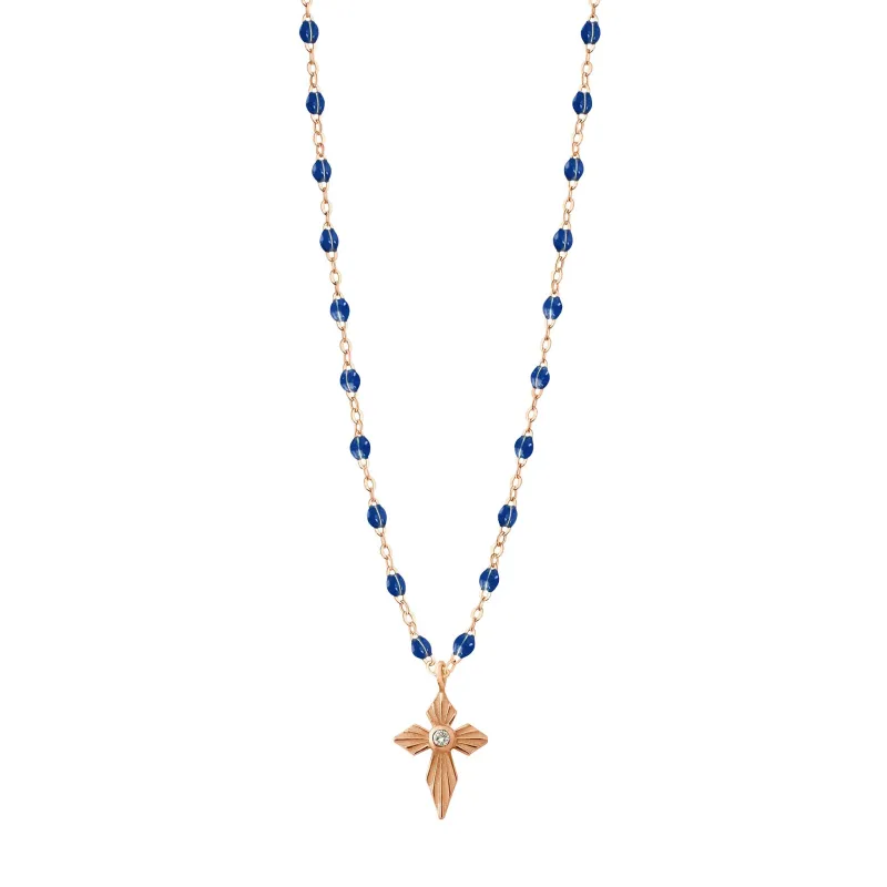 Croix Lumière Lapis Diamond Necklace, Rose Gold, 16.5" made by Gigi Clozeau