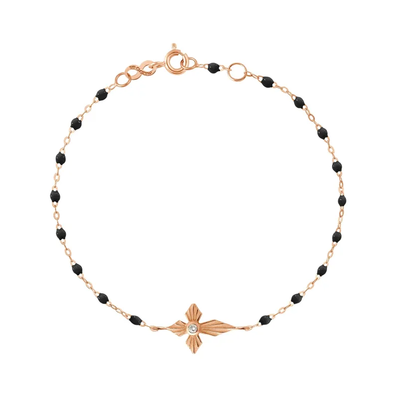 Croix Lumière Black Diamond Bracelet, Rose Gold, 6.7" made by Gigi Clozeau