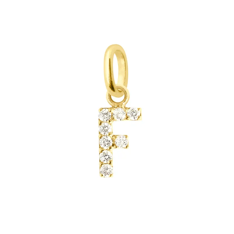 Lucky Letter F Diamond Pendant, Yellow Gold made by Gigi Clozeau