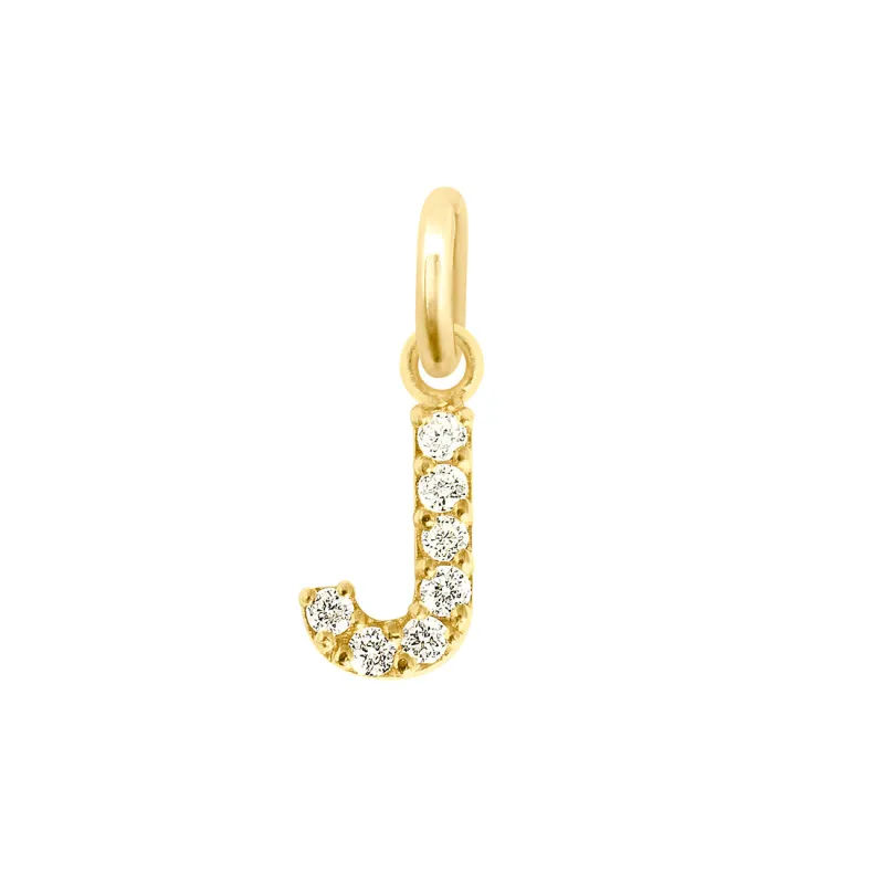 Lucky Letter J Diamond Pendant, Yellow Gold made by Gigi Clozeau